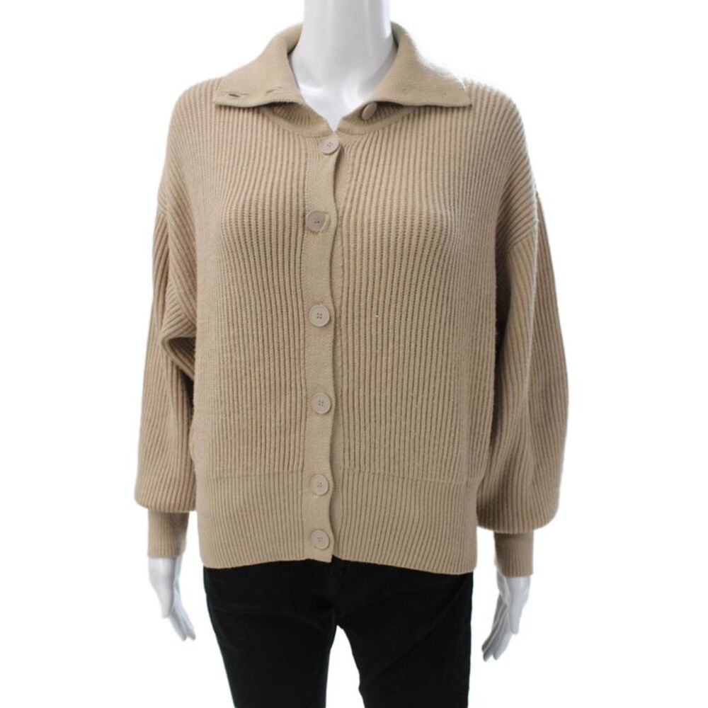 Oak + Fort Women Beige Collared Cardigan Long Sleeve Viscose Size S